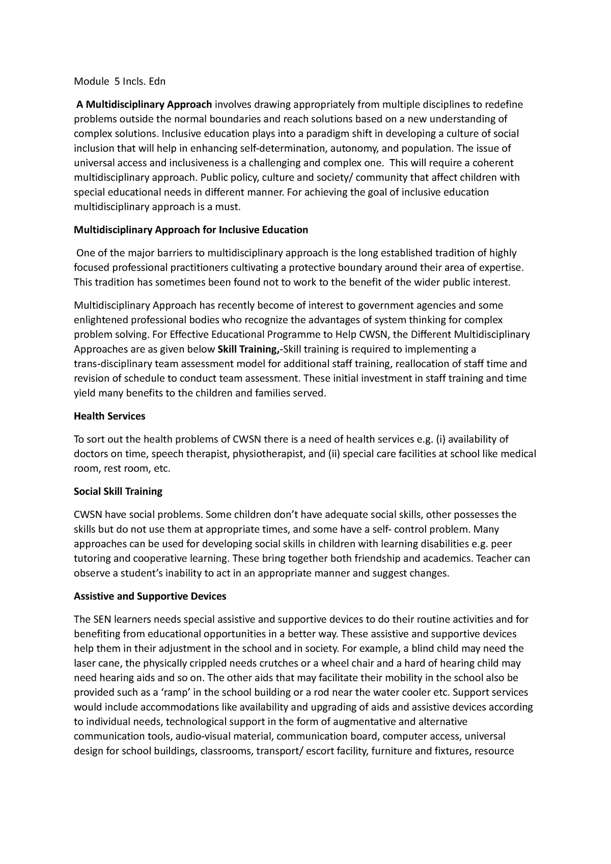 Module 5 Incls - Lecture Note's - Module 5 Incls. Edn A 