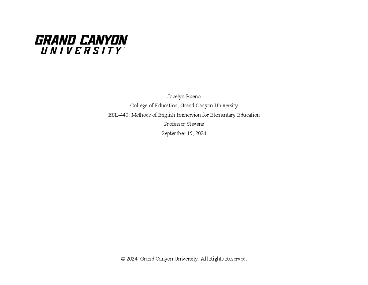 ESL-440 - Assignment - Jocelyn Bueno College of Education, Grand Canyon ...