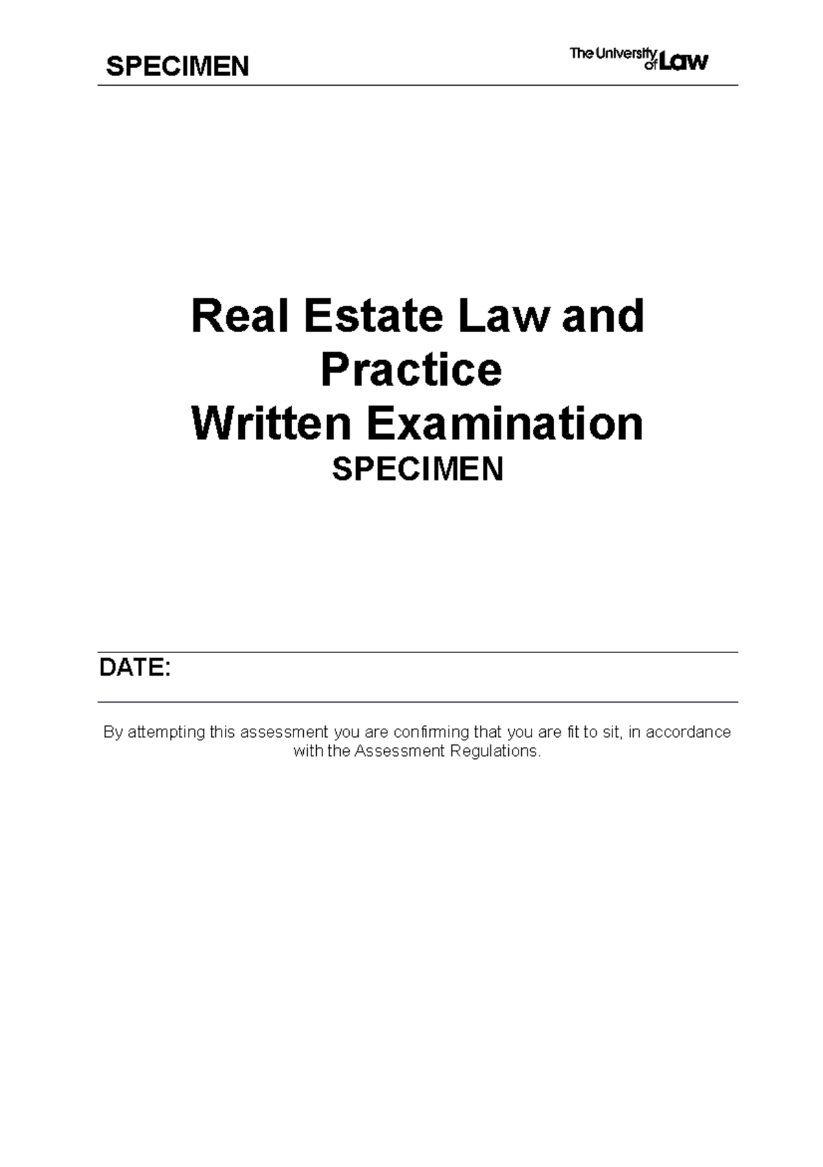 Specimen Respondus Written Exemplar Real Estate Law and Practice