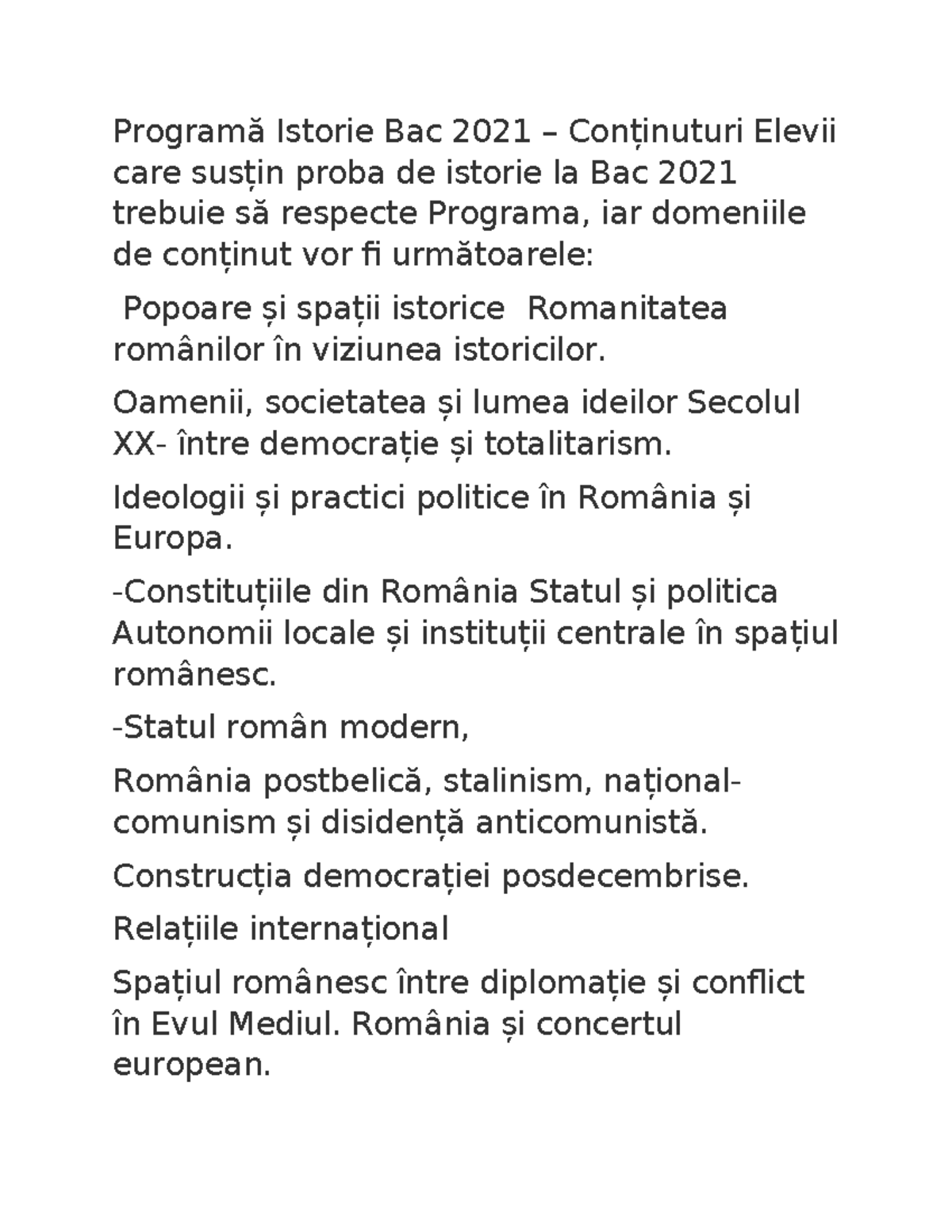 Bac Istorie T3tf Programă Istorie Bac 2021 Conținuturi Elevii