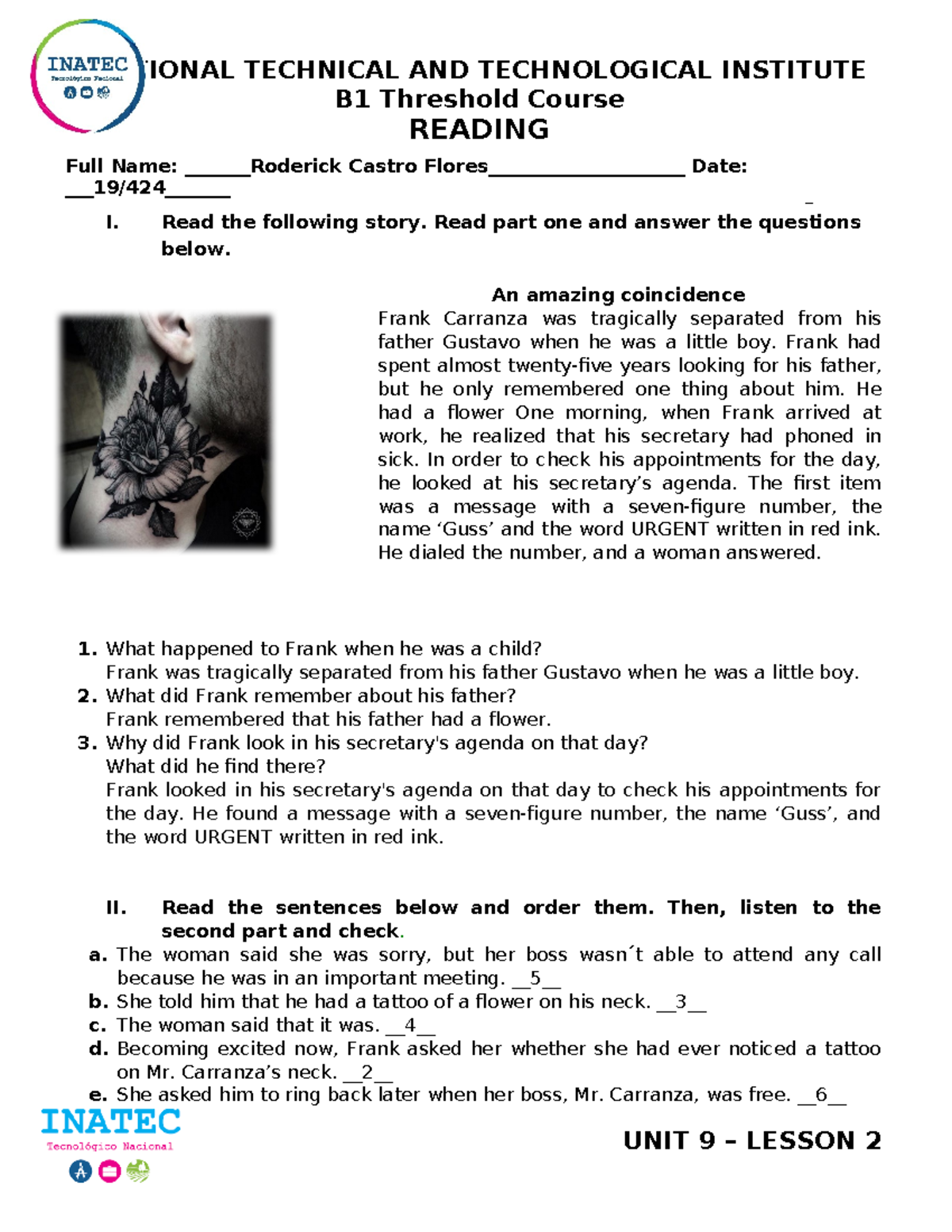 Reading - U9 R - NATIONAL TECHNICAL AND TECHNOLOGICAL INSTITUTE B1 ...
