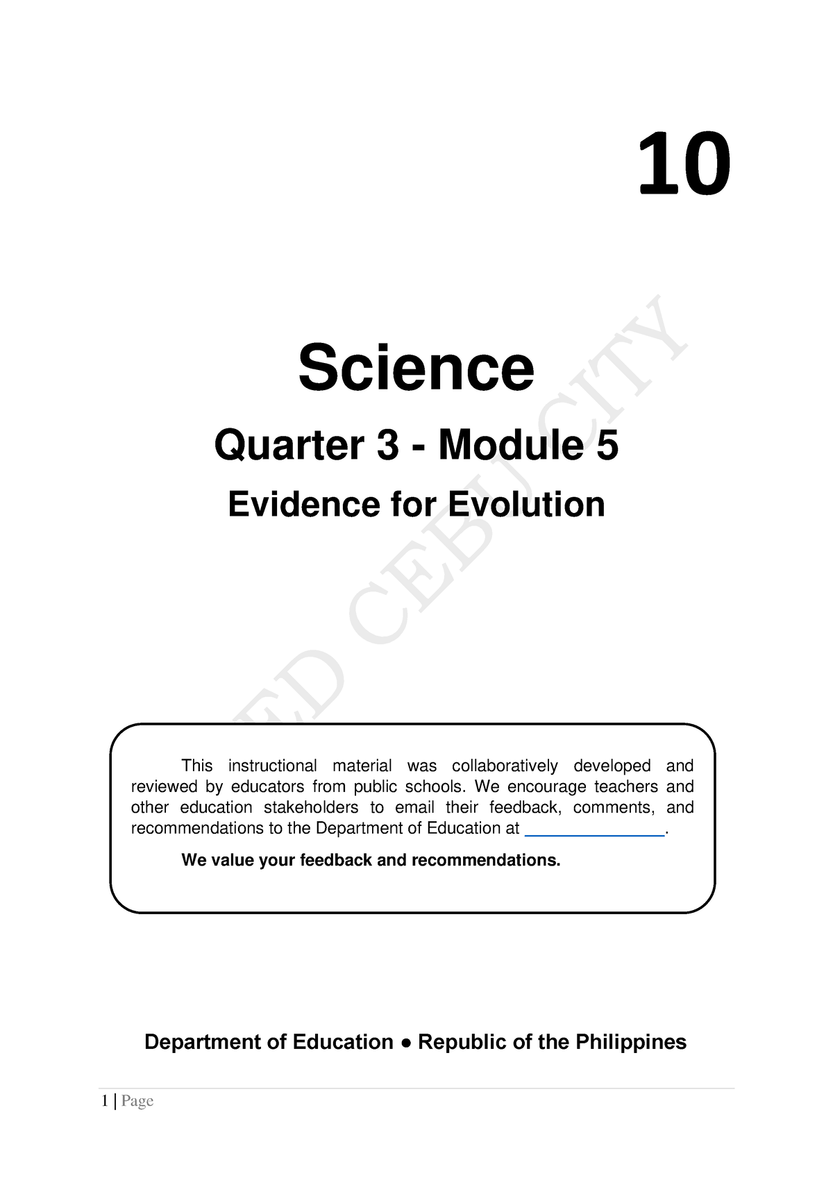 5 Q3 Science - 10 Science Quarter 3 - Module 5 Evidence For Evolution ...