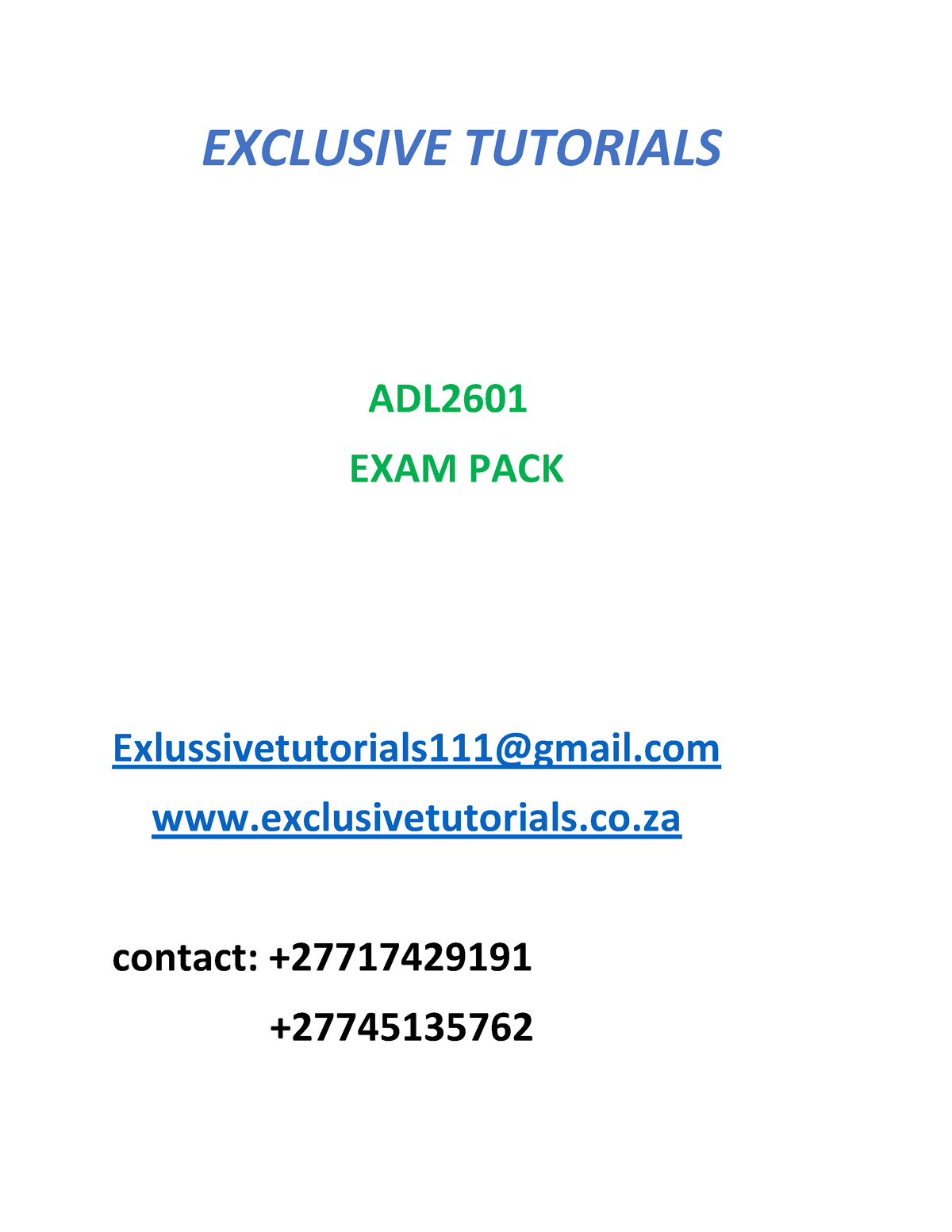 ADL2601 MEMO 2013-14 - EXCLUSIVE TUTORIALS ADL EXAM PACK ...