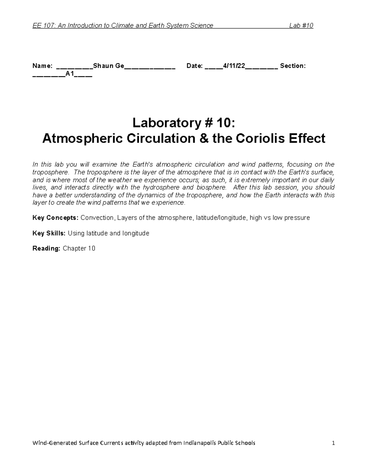 EE107 Lab 10 Atmospheric Circulation S - EE 107: An Introduction to ...