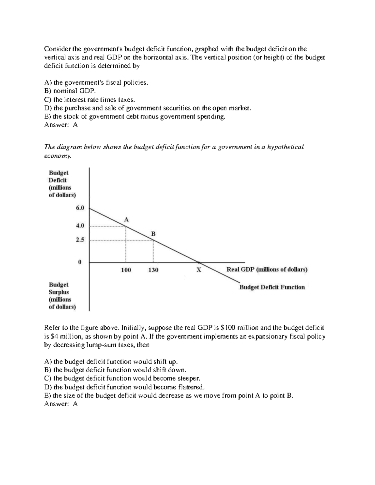EC 140 - Quiz 9 with solutions - Consider the government's budget ...