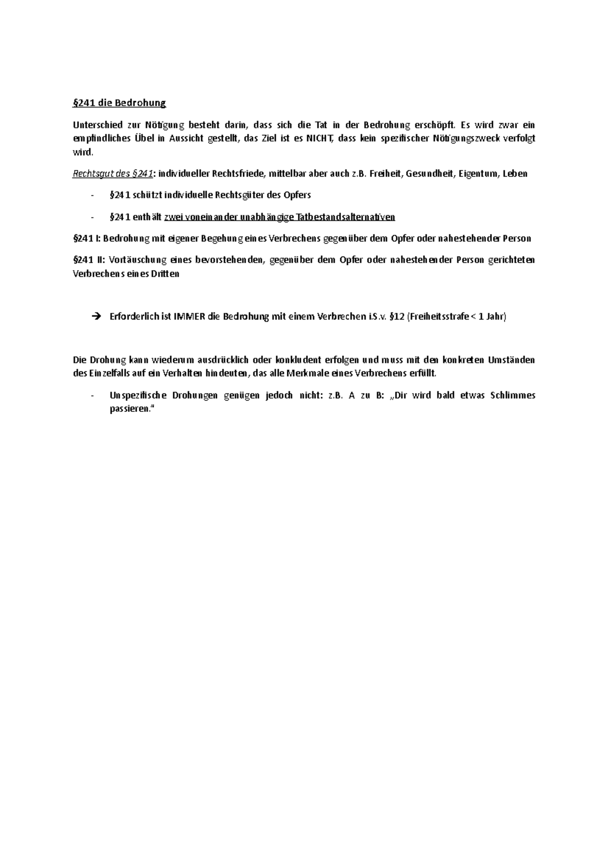 §241 die Bedrohung - Vorlesungsnotizen 8 - §241 die Bedrohung ...