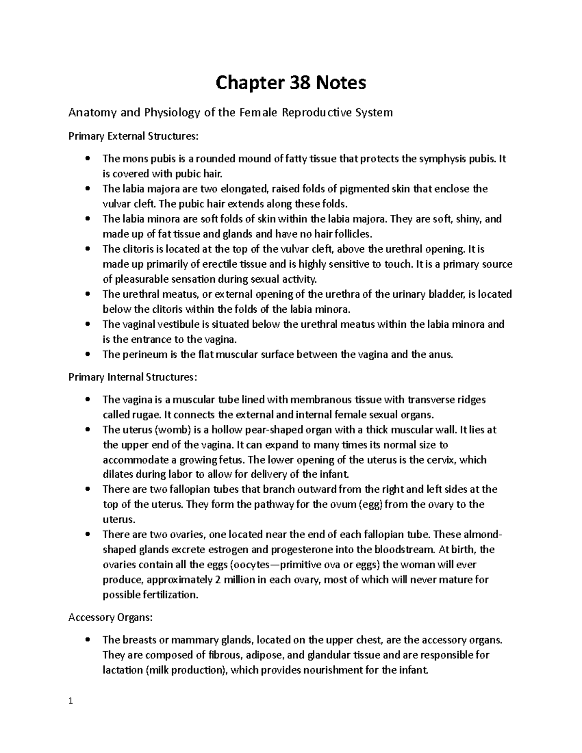 Chapter 38 Notes - T. Pittman - Chapter 38 Notes Anatomy and Physiology ...