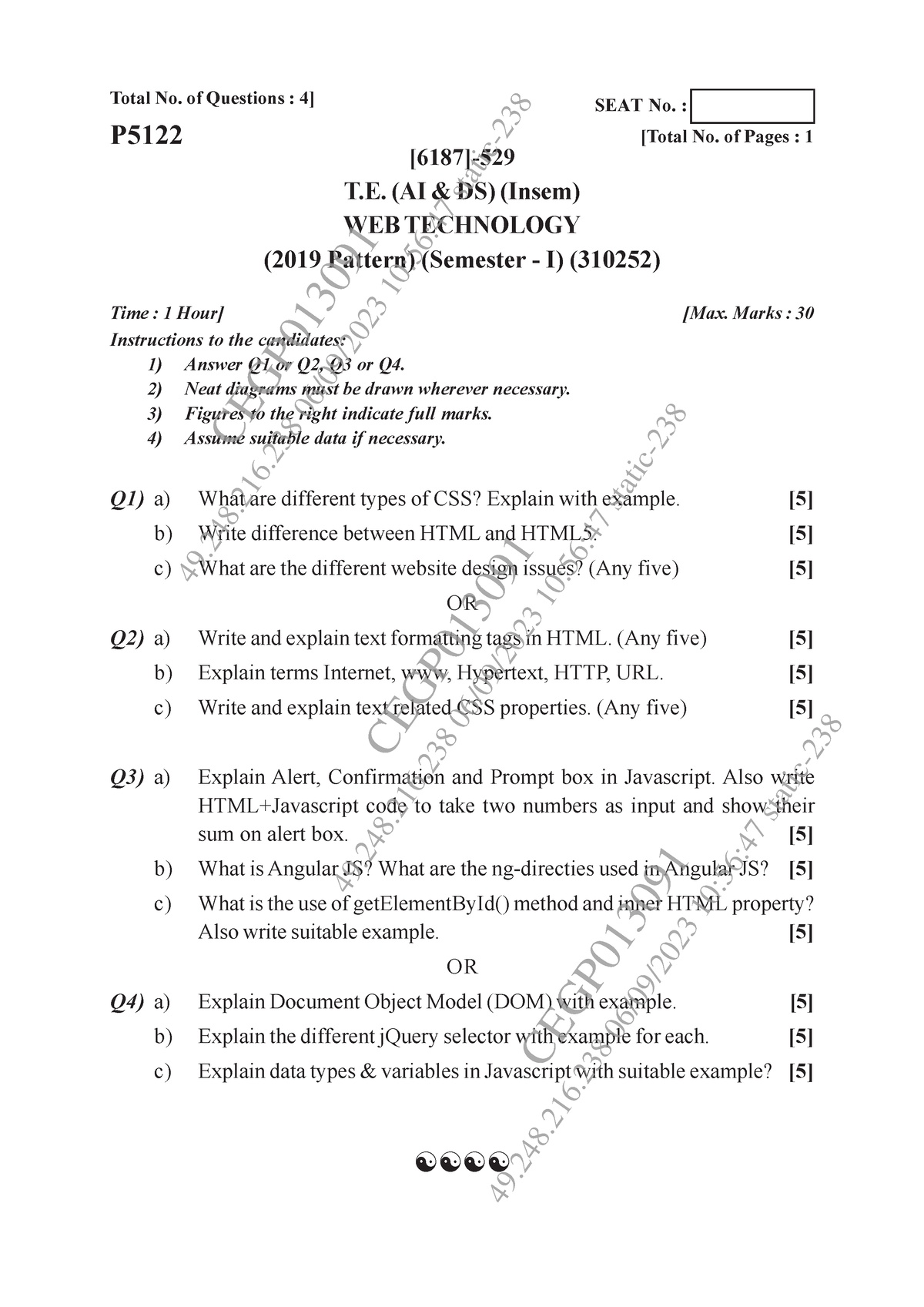 Sep - 2023 - Total No. Of Questions : 4] [6187]- T. (AI & DS) (Insem ...