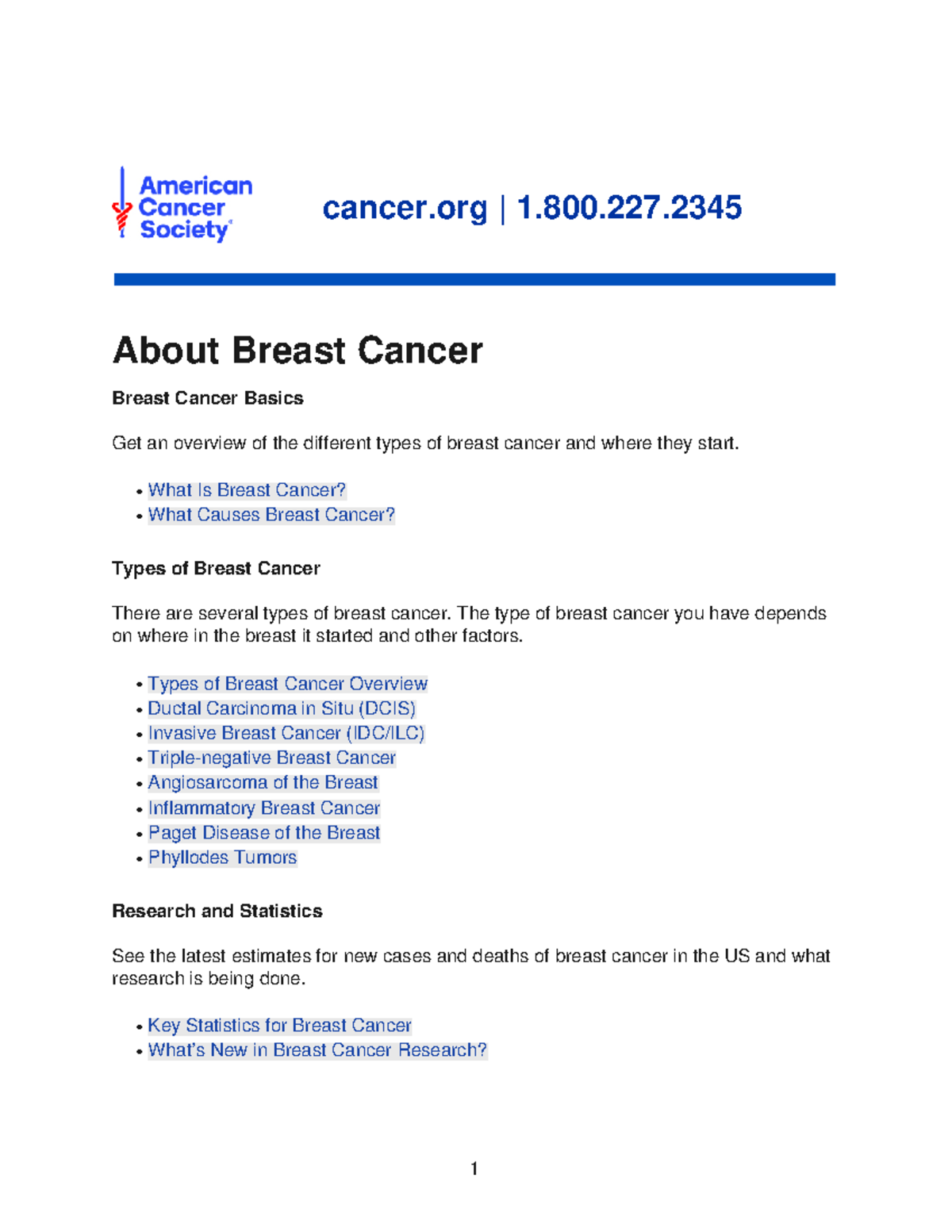 Breast Cancer - Notes - About Breast Cancer Cancer | 1.800. Breast ...