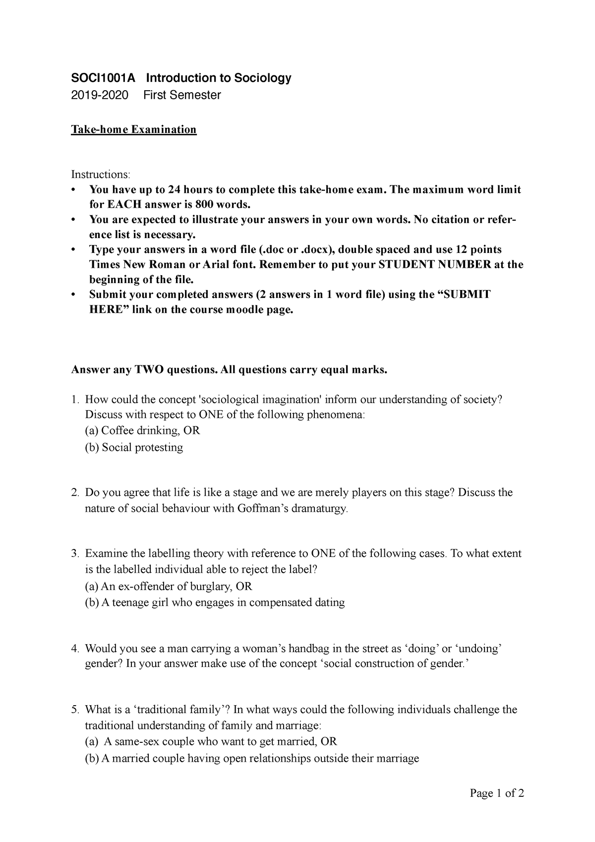 introduction to sociology final exam essay questions