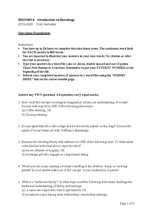 1001L9Outline 202122 - outline - SOCI1001A Introduction to Sociology ...
