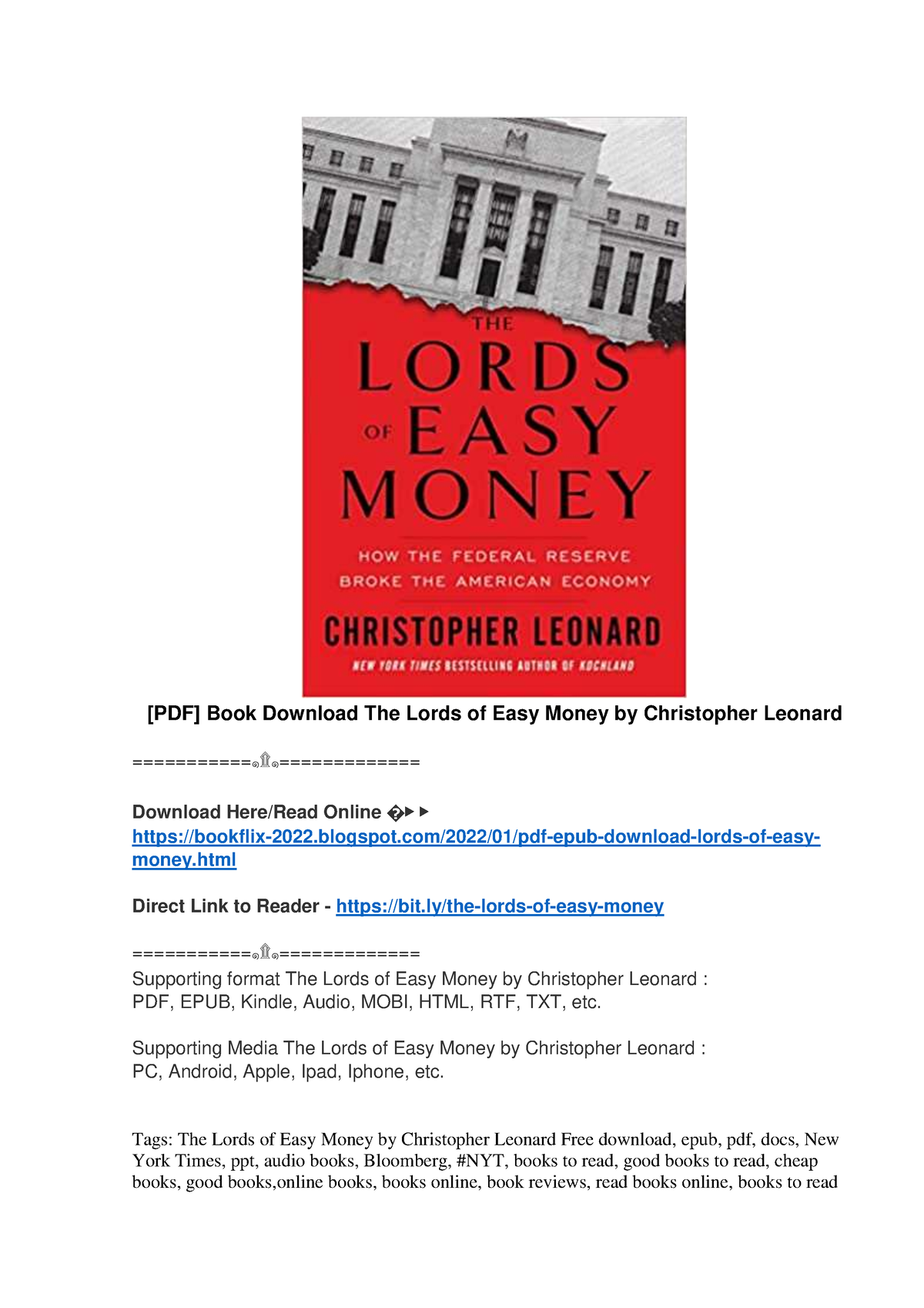 [PDF] Book Download The Lords of Easy Money by Christopher Leonard