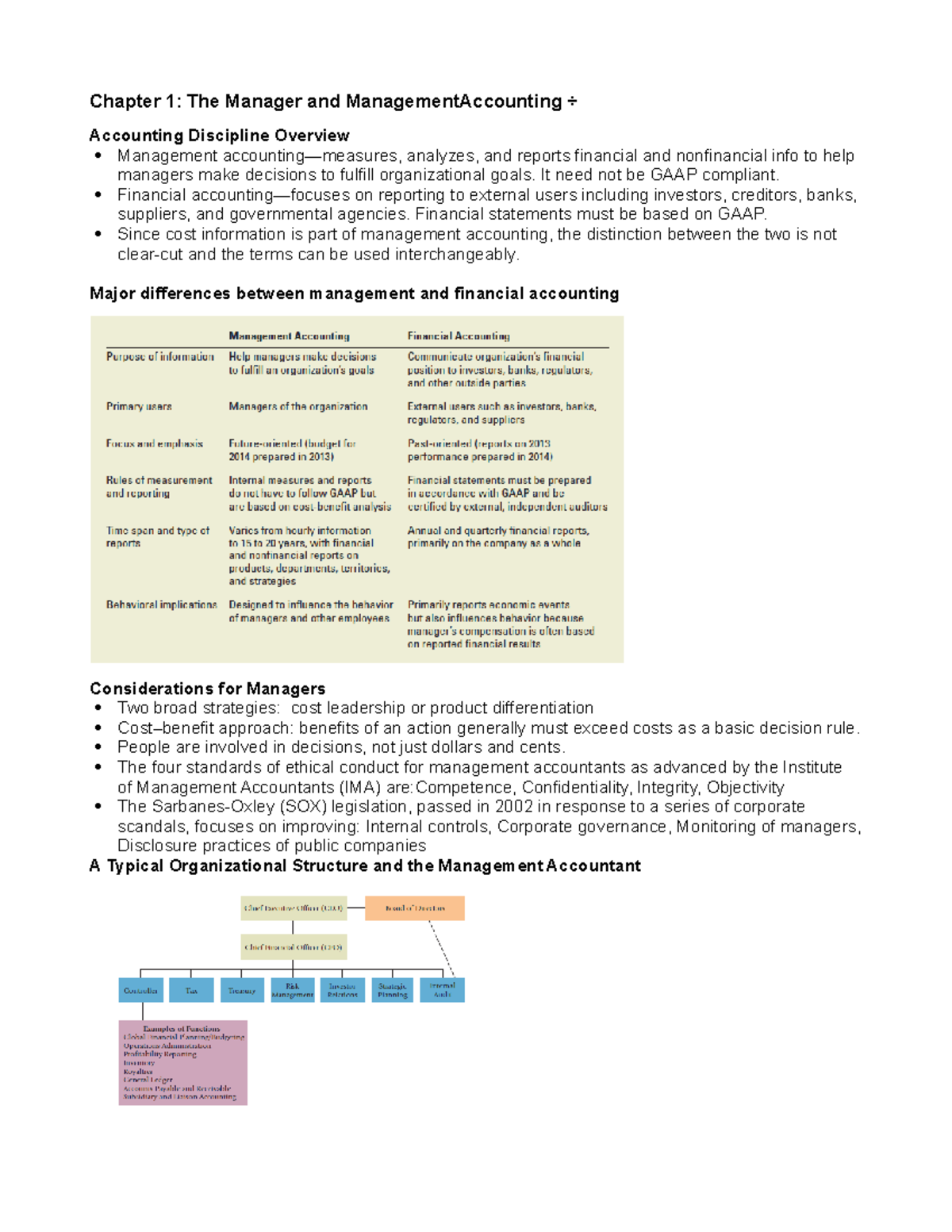 ACCT 320 Chap 1 - 5 Class Notes - Chapter 1: The Manager and ...