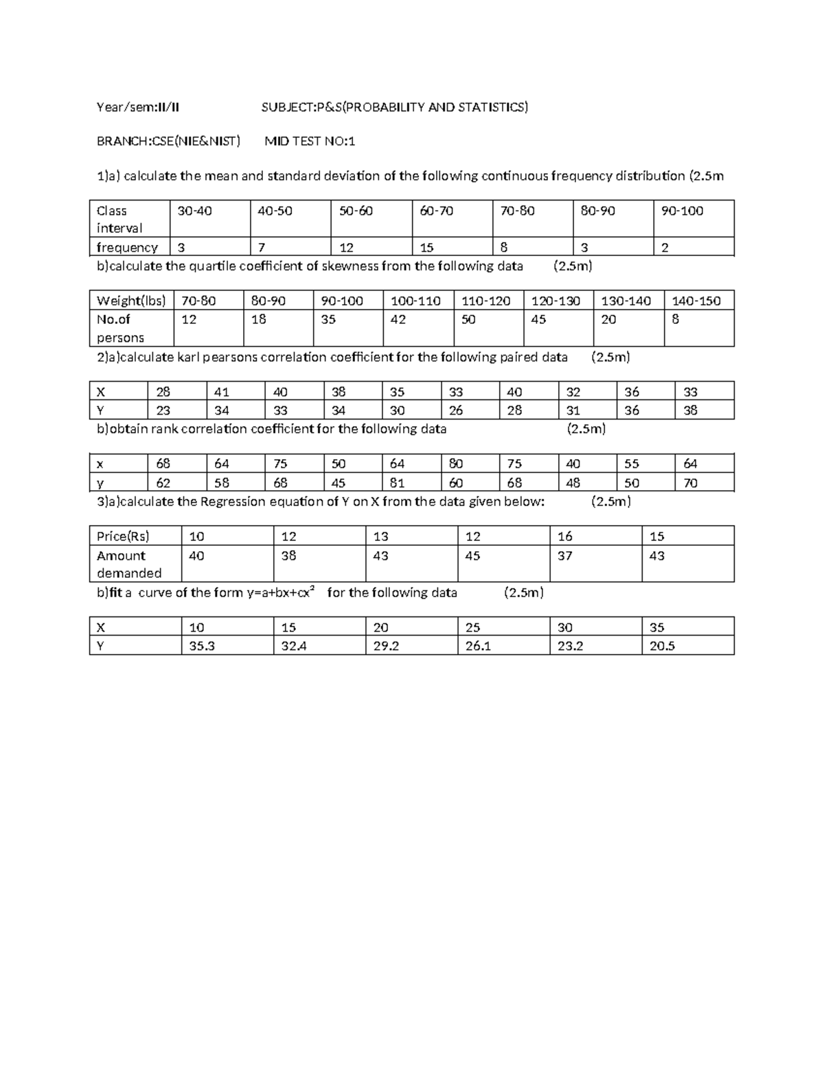 P&s mid1 - Year/sem:II/II SUBJECT:P&S(PROBABILITY AND STATISTICS ...