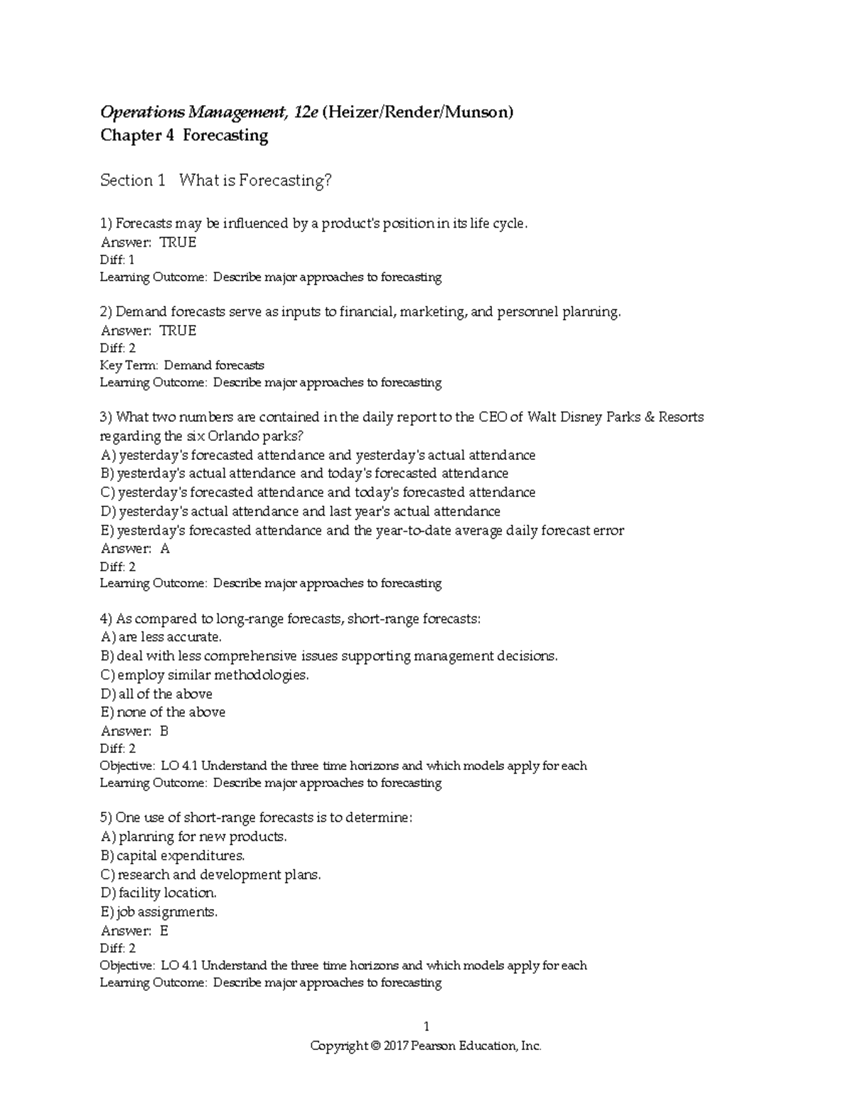 Sample/practice exam 2020, questions and answers - 1 Operations ...