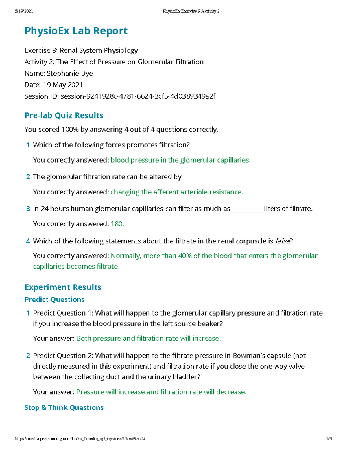 Physio X ex9act2 - Weekly Lab Assignments - 5/19/2021 PhysioEx Exercise ...