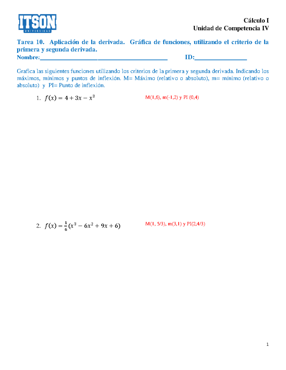 Tarea Ad Aplicacion De La Derivada Grafica De Funciones Unidad De Competencia Iv