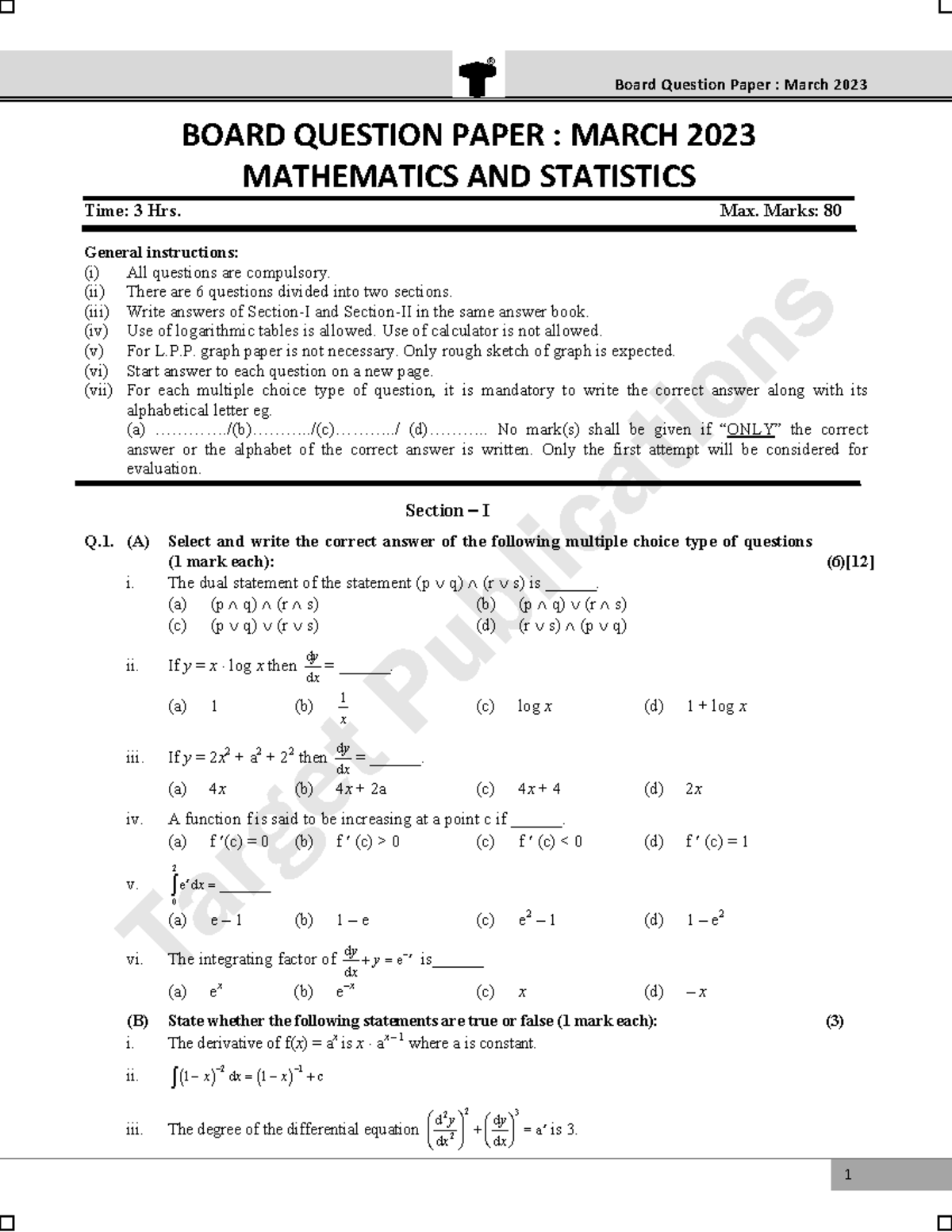 HSC maths 2023 - Ok ok - Board Question Paper : March 2023 BOARD ...