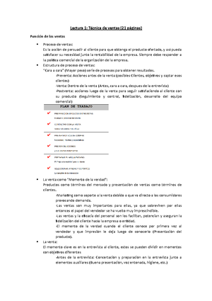 Proceso de la venta - control de lectura (material) - TECNICAS DE ...