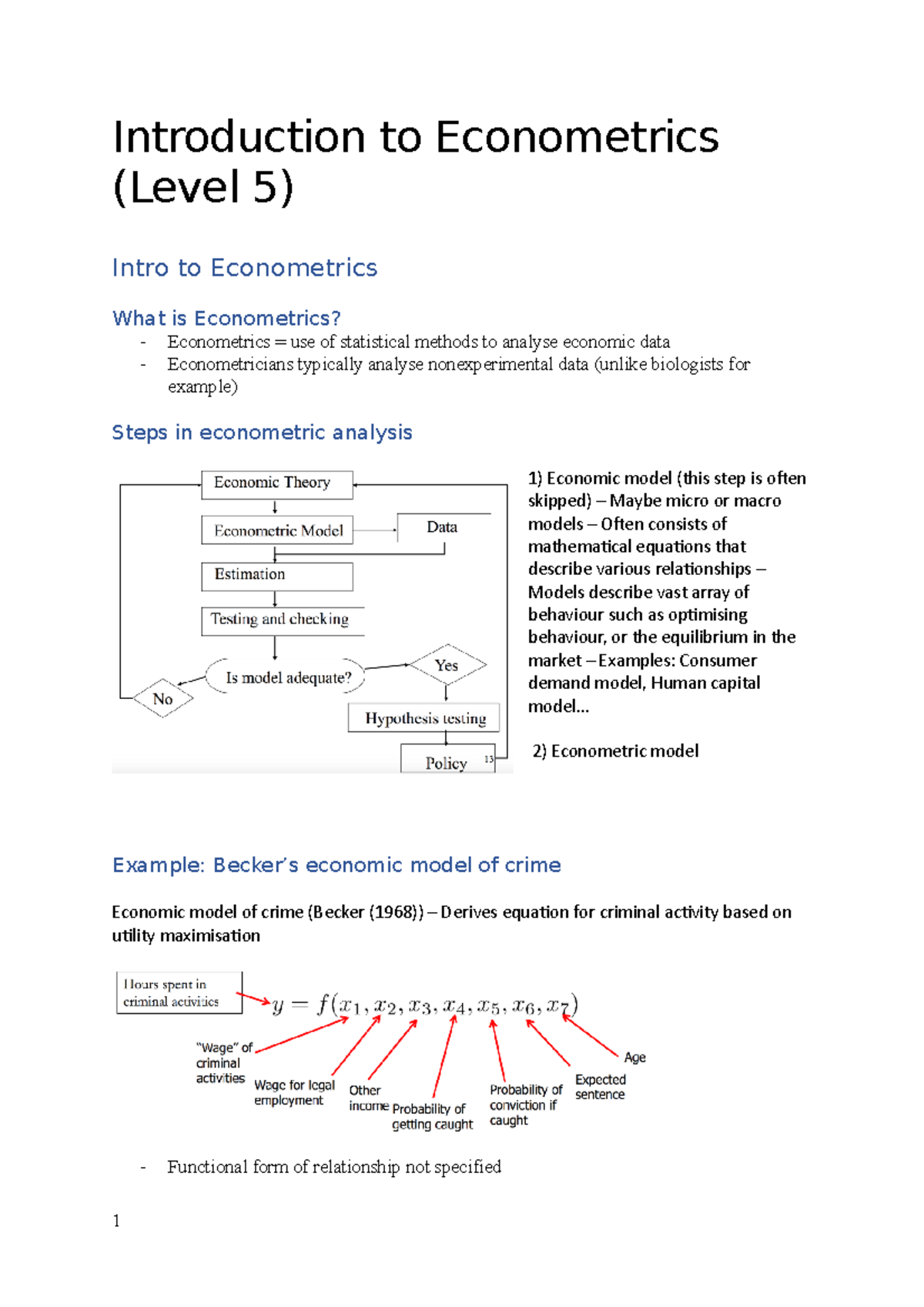 Introduction To Econometrics - Introduction To Econometrics (Level 5 ...