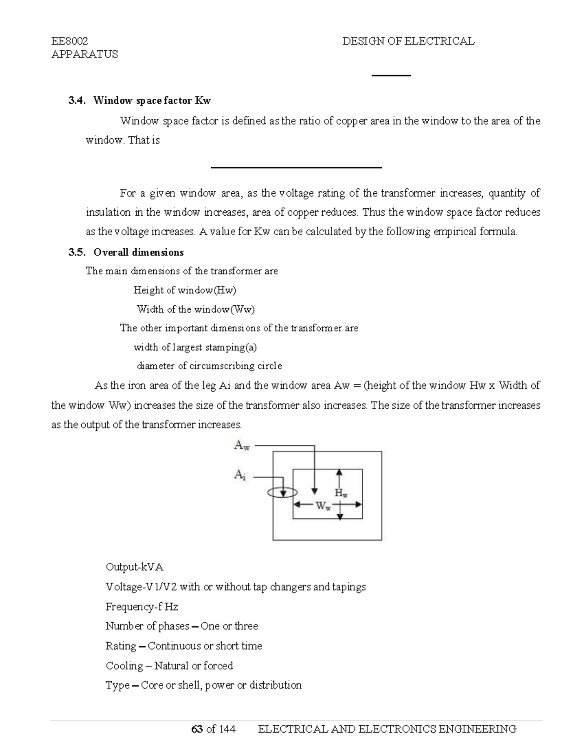 Design OF Electrical4 EE8002 DESIGN OF ELECTRICAL APPARATUS Window