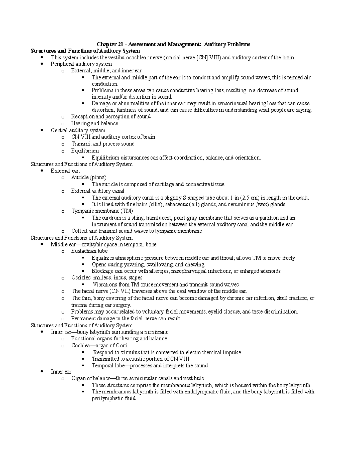 Chapter 21 - auditory problems - Chapter 21 - Assessment and Management ...