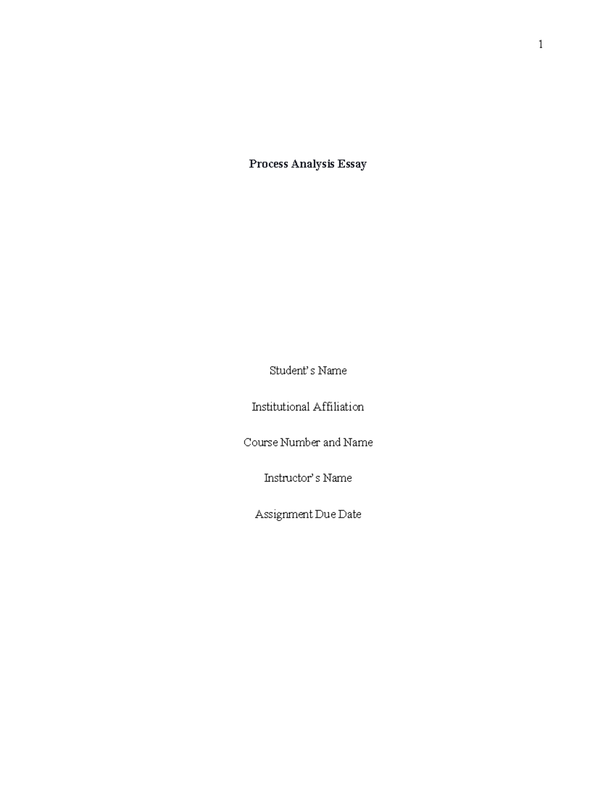 Process Analysis Essay - Process Analysis Essay Student’s Name ...