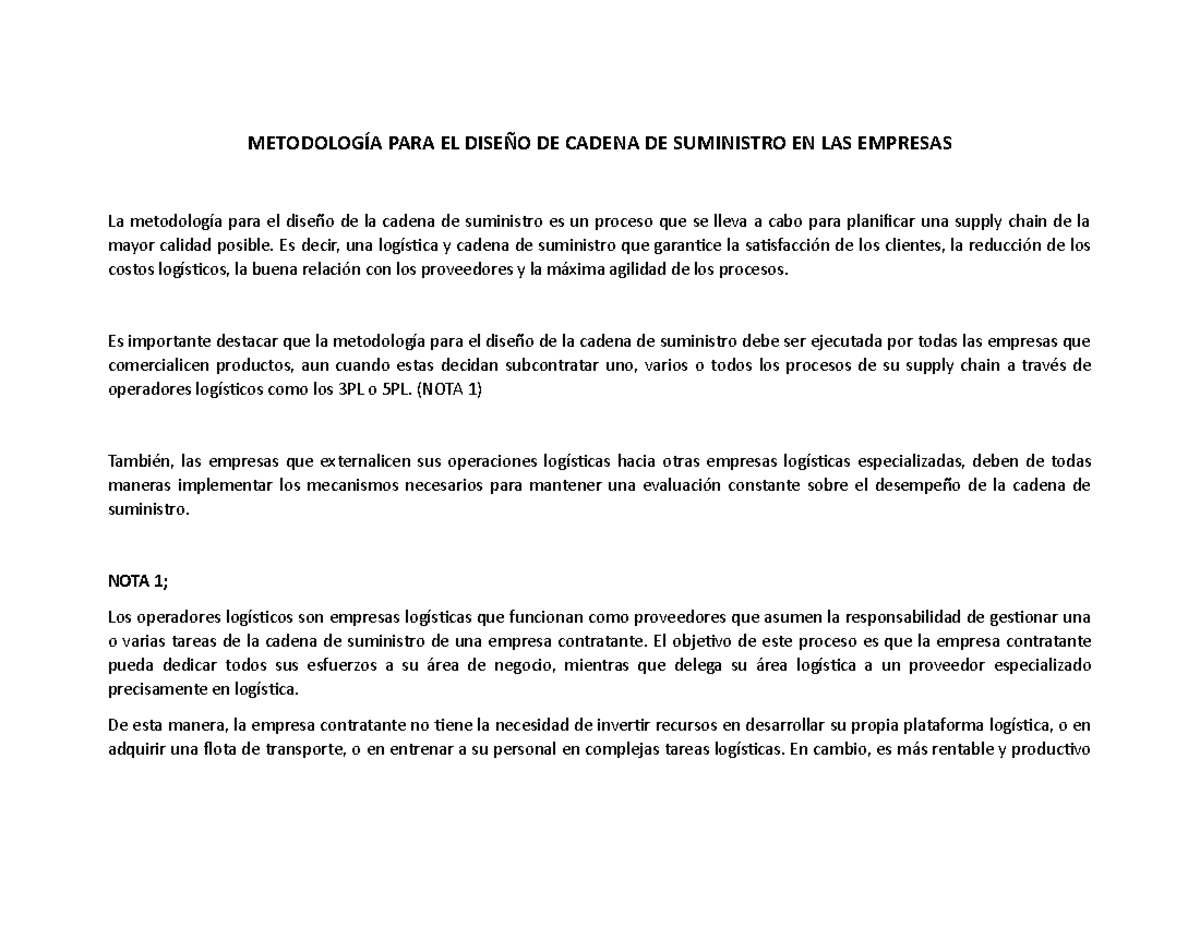 Metodología PARA EL Diseño DE Cadena DE Suministro EN LAS Empresa 1