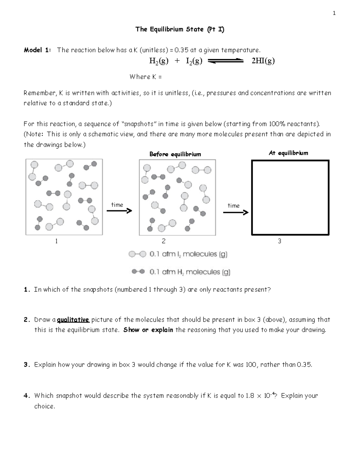 Pogil equilibrium Pt I Blank - The Equilibrium State (Pt I) Model 1 ...