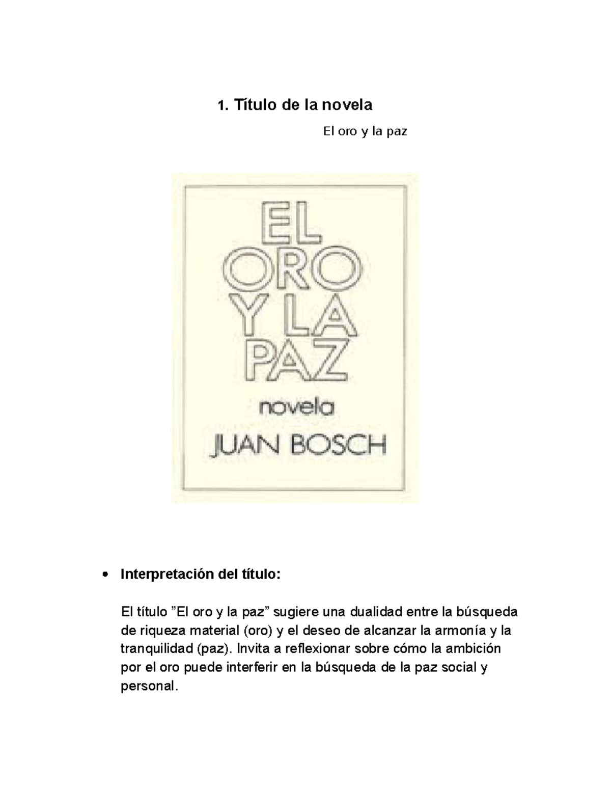 El Oro Y La Paz Bdhdh T Tulo De La Novela El Oro Y La Paz