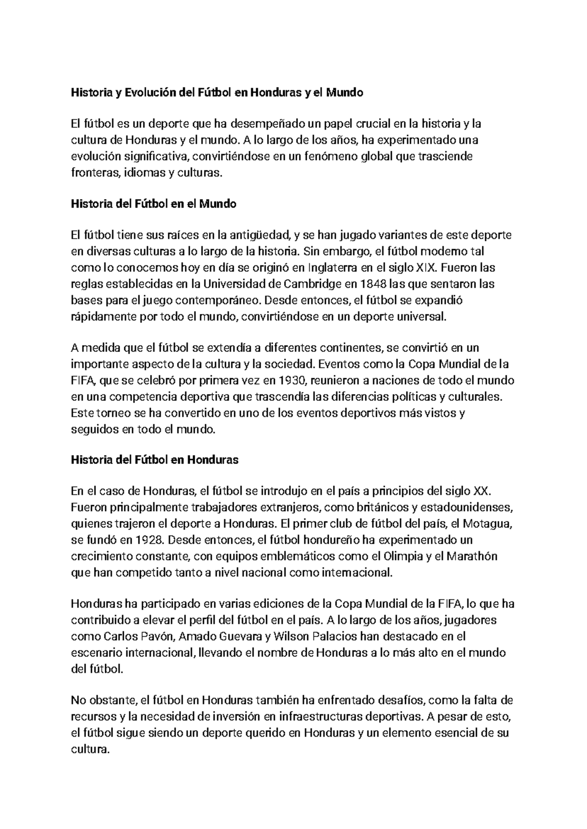 Historia y evolución del Fútbol en Honduras y el Mundo por Adriana ...