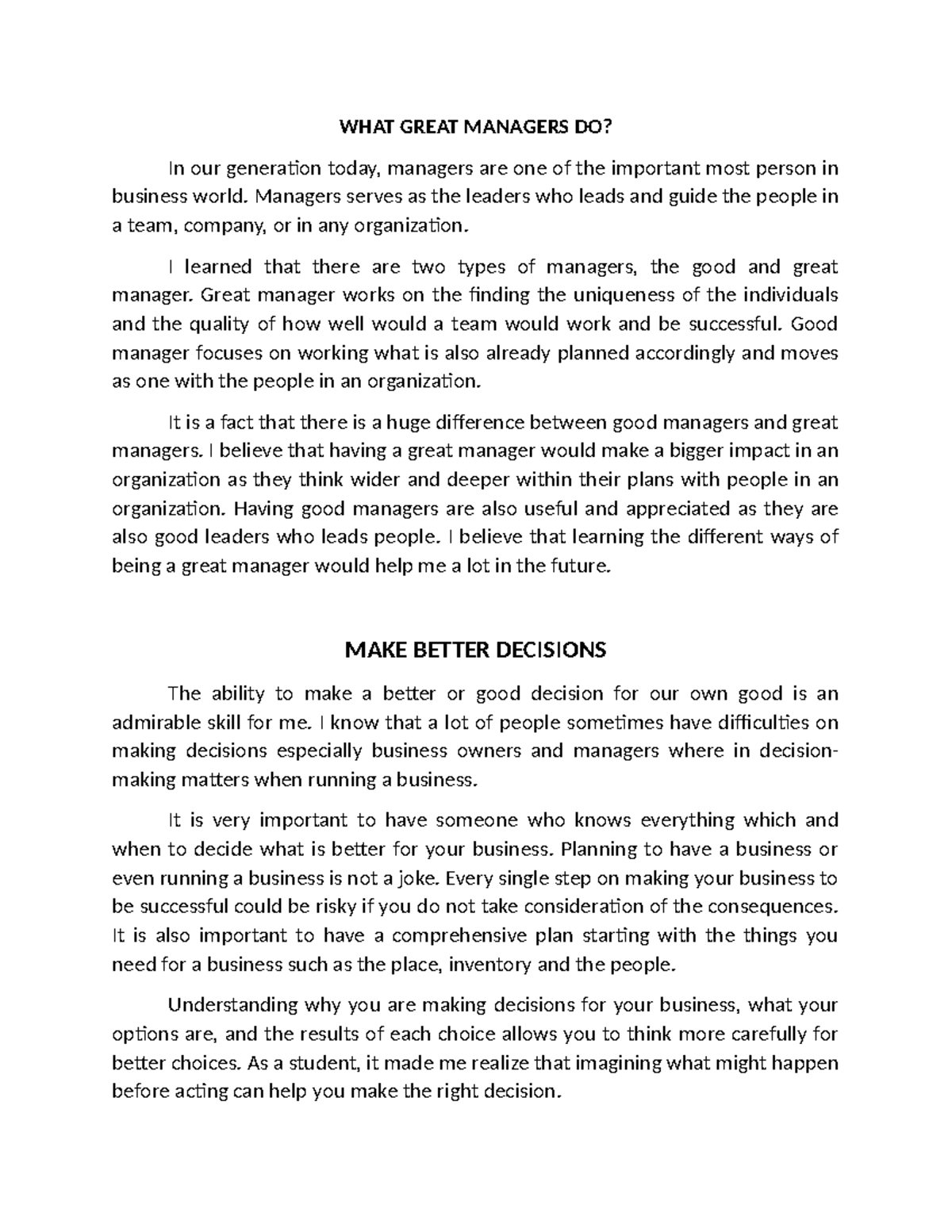 Activity#2 - Essay about Management and Organization - WHAT GREAT ...