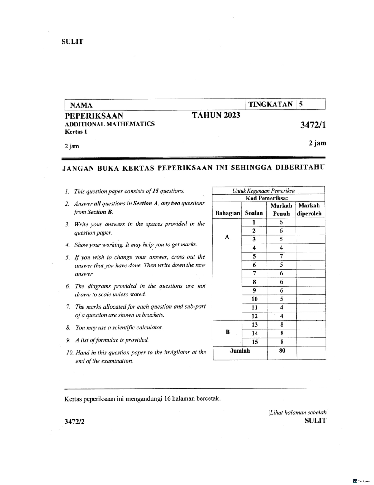 Matematik Tambahan K1 K2 Trial Lodge School 2023 - Doctor of Medicine ...