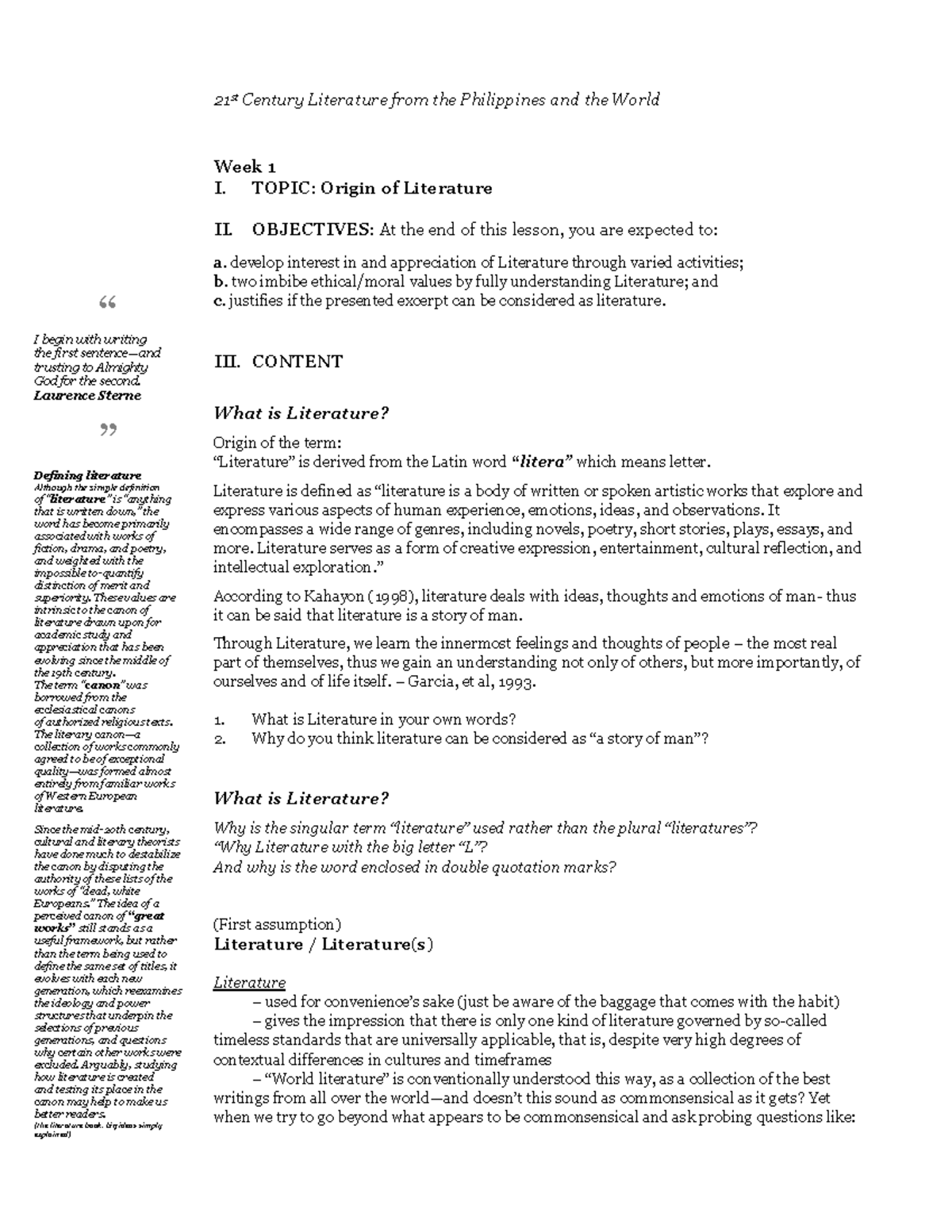 Origin of Literature 21 st Century Literature from the Philippines
