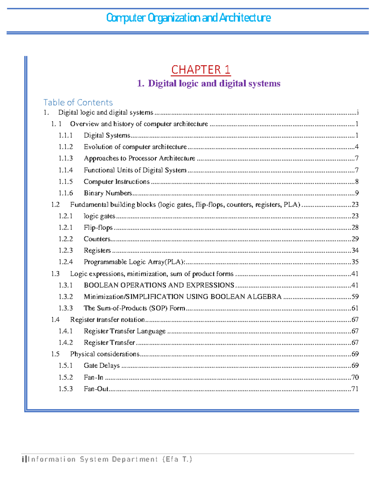 Ch#1 Lecture Note (COA) - i | I n f o r m a t i o n S y s t e m D e p a ...