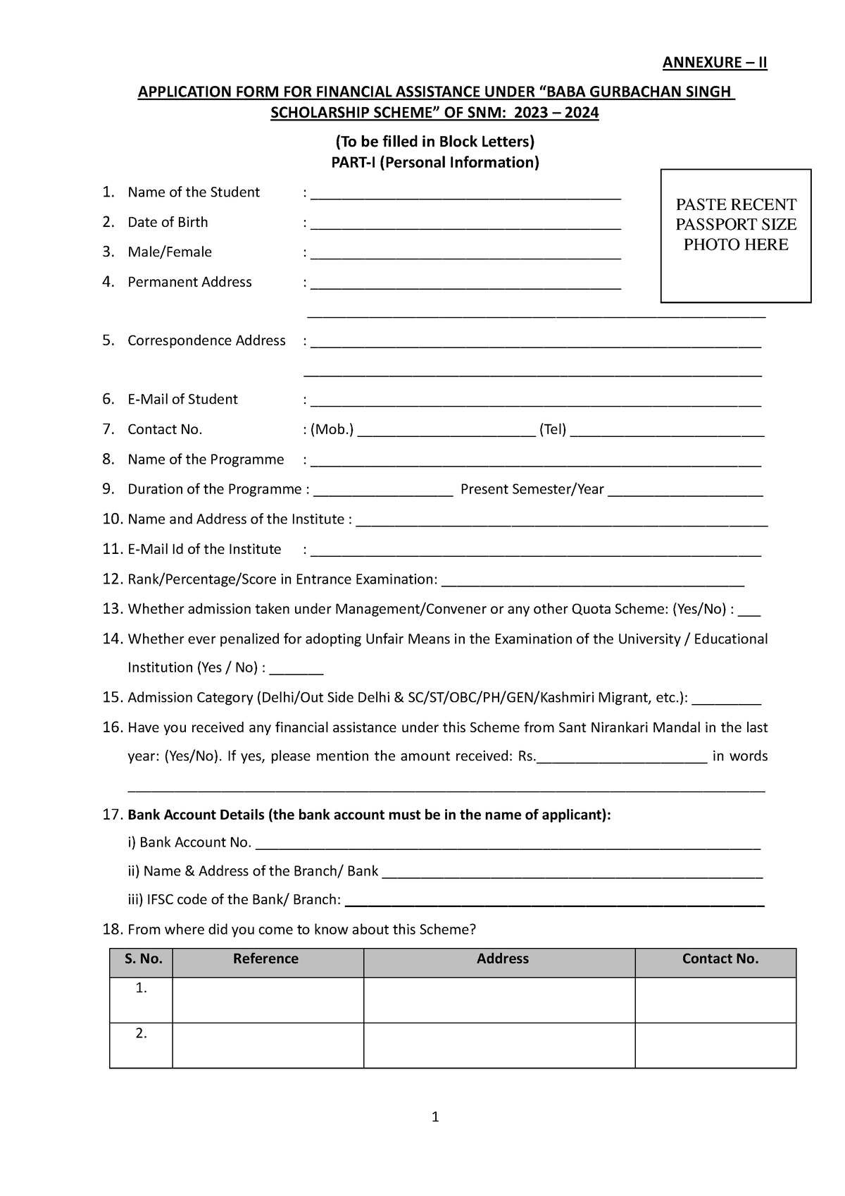 SNM BGSScholarship Scheme 2023 24Form Annexure II - ANNEXURE – II ...