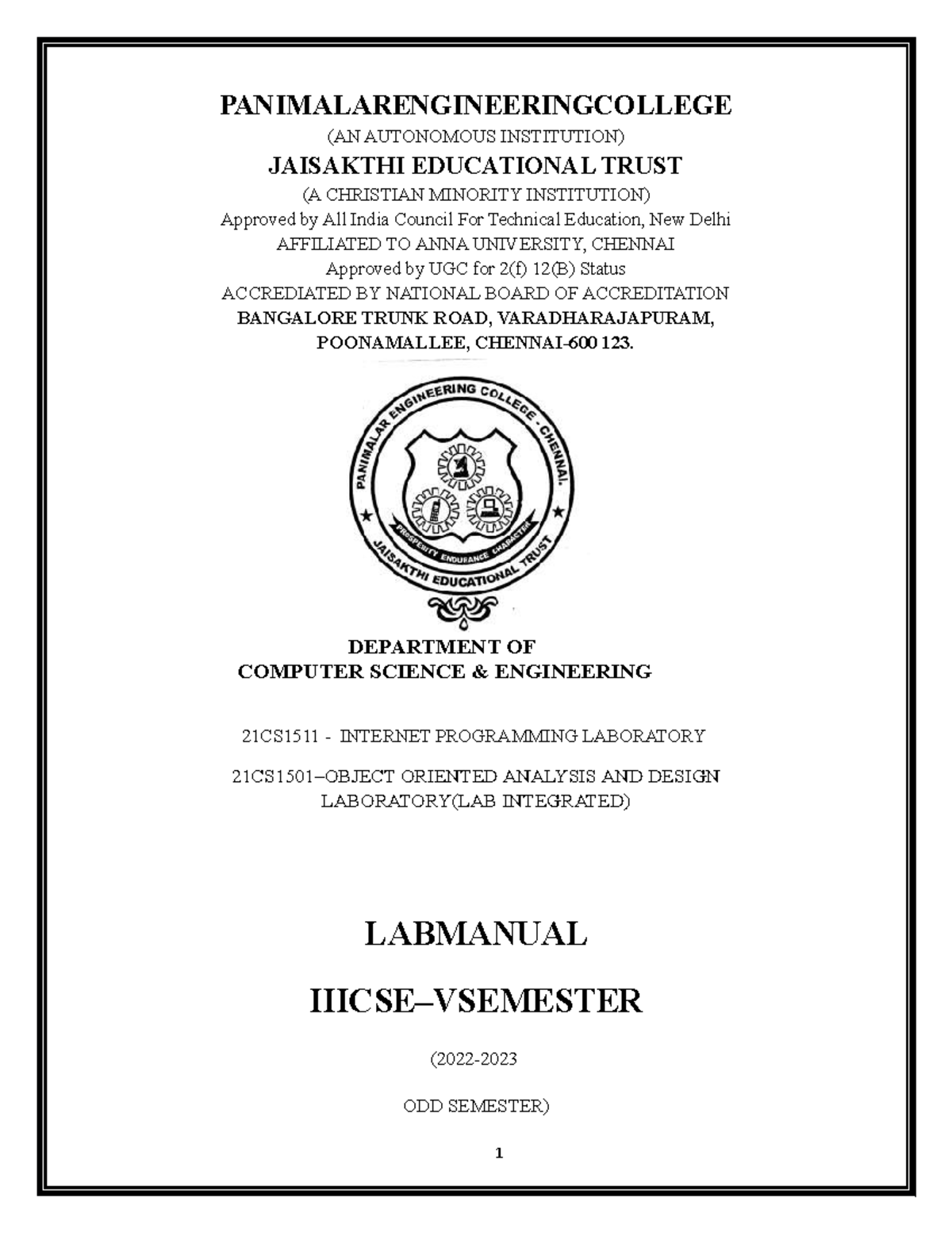 IP Lab Manual PANIMALARENGINEERINGCOLLEGE (AN AUTONOMOUS INSTITUTION