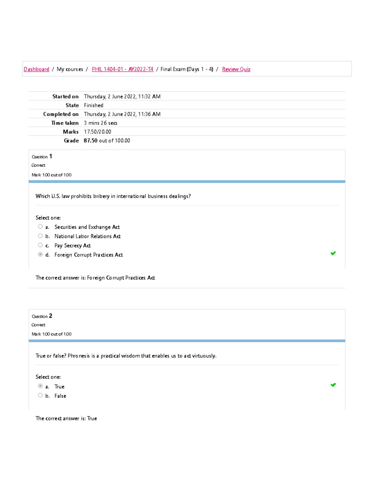 Review quiz b - Started on Thursday, 2 June 2022, 11:32 AM State