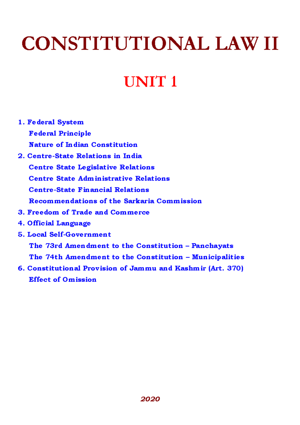 Constitutional Law II - Unit 1 - CONSTITUTIONAL LAW II UNIT 1 1 ...