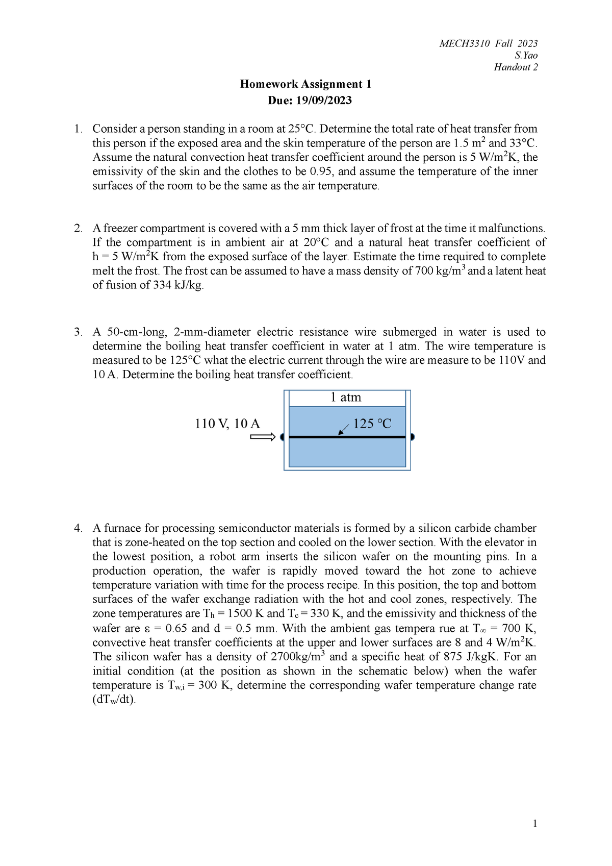 HW1 2023 - 2023 FALL HOMEWORK 1 - MECH3310 Fall 2023 S Handout 2 1 ...