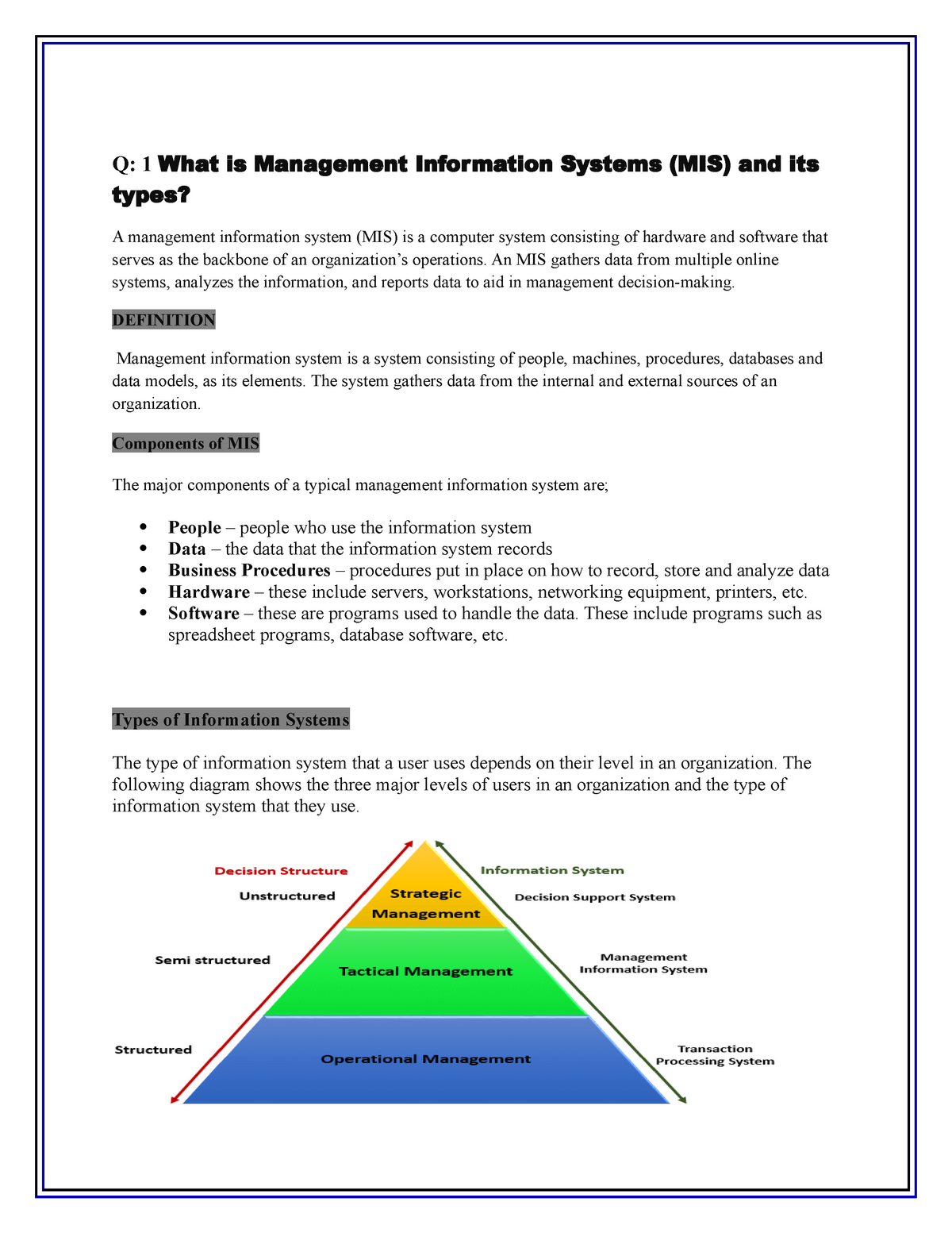information systems definitions and components