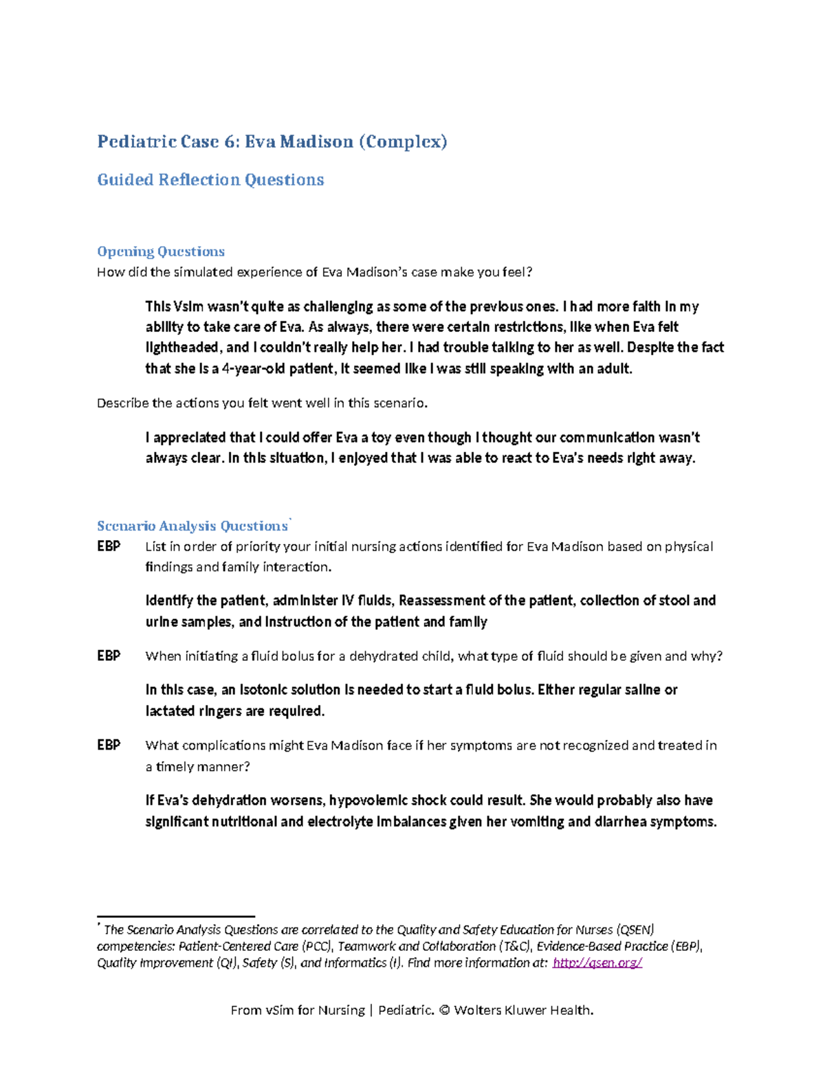 Debrief Eva Madison Complex GRQ - Pediatric Case 6: Eva Madison ...