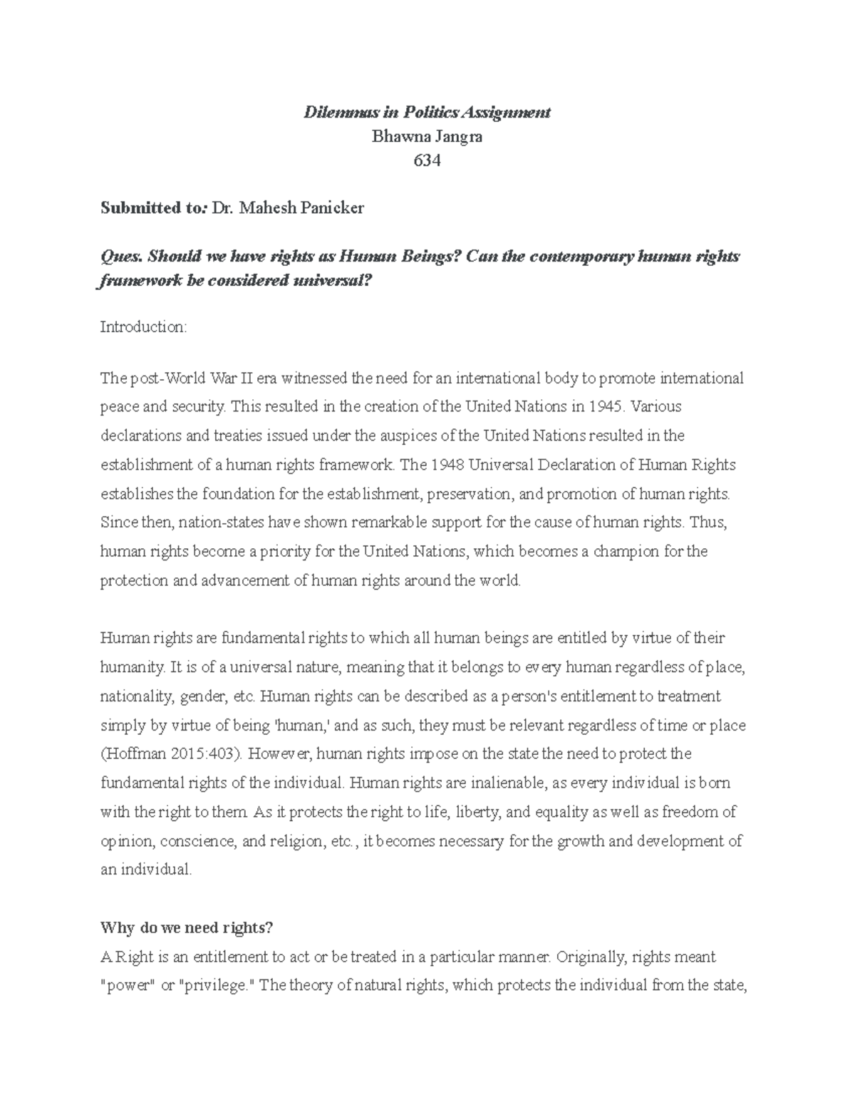 DIP - MP - Dilemmas in Politics Assignment Bhawna Jangra 634 Submitted ...