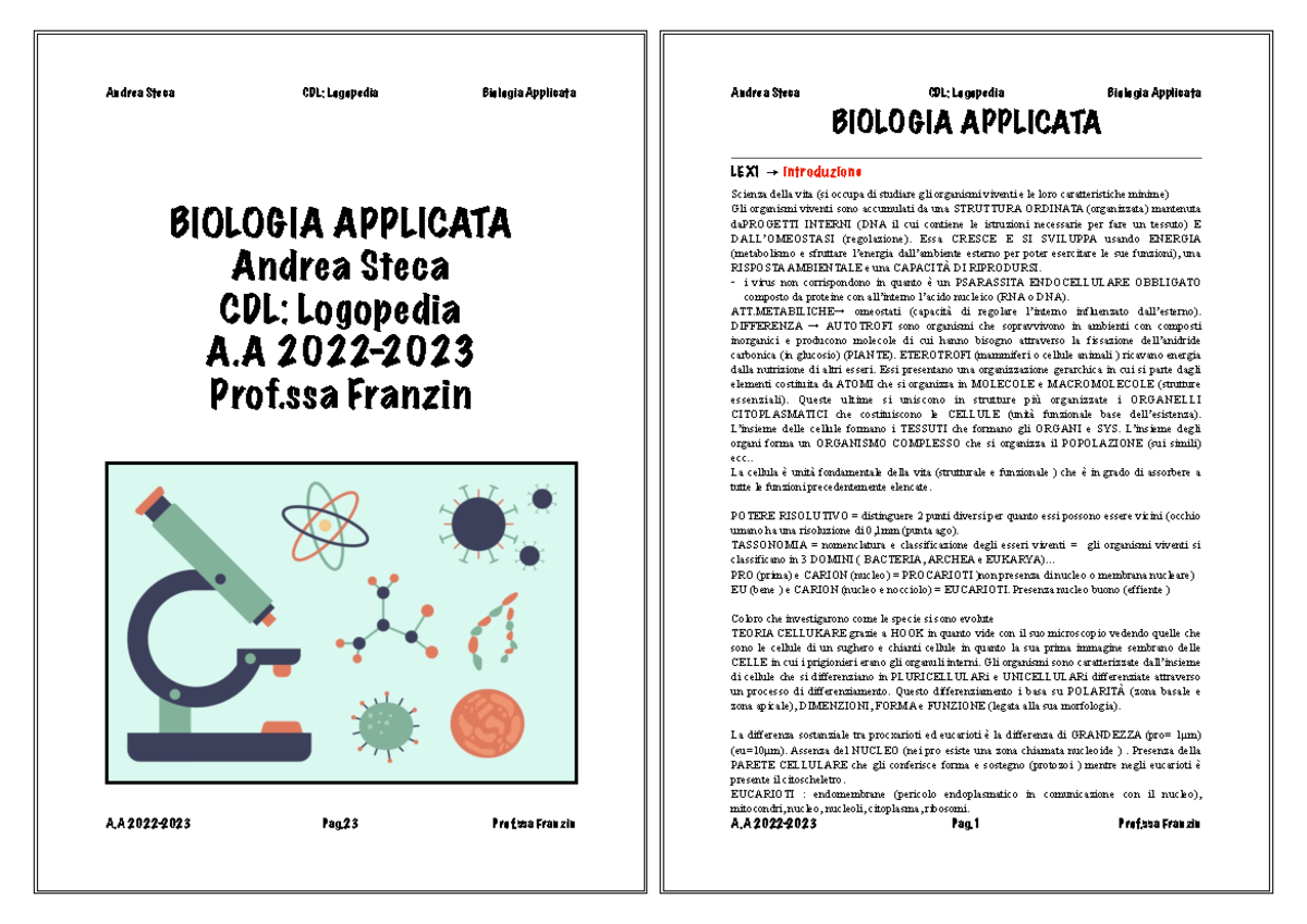 Biologia applicata - esame scritto a crocette nell'ultima lezione