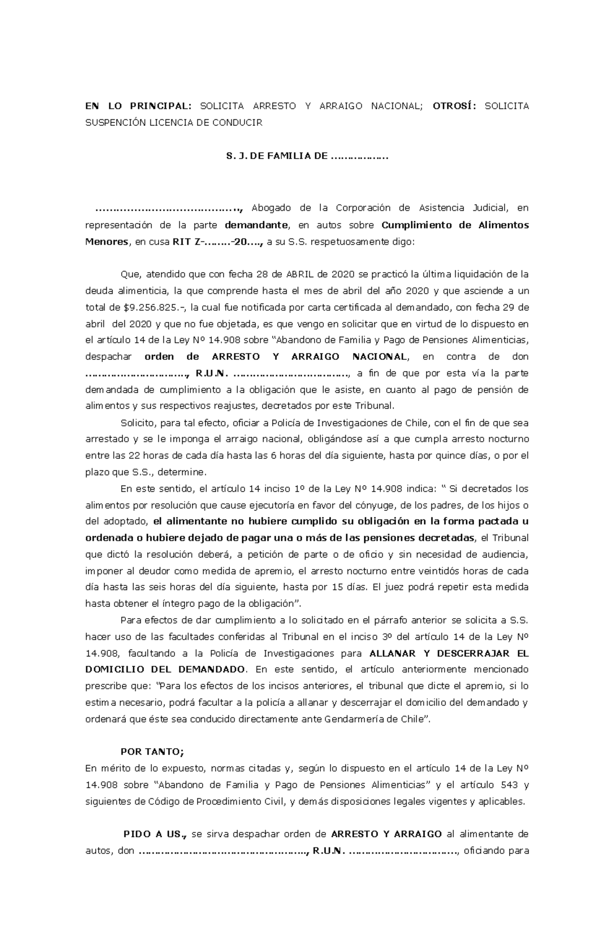 Solicita Apremios Por Alimentos Familia En Lo Principal Solicita