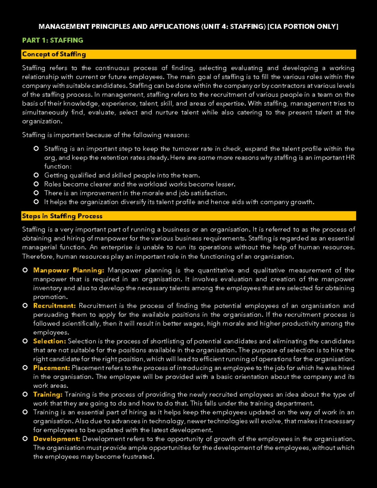 4 UNIT 1 Staffing - MANAGEMENT PRINCIPLES AND APPLICATIONS (UNIT 4 ...