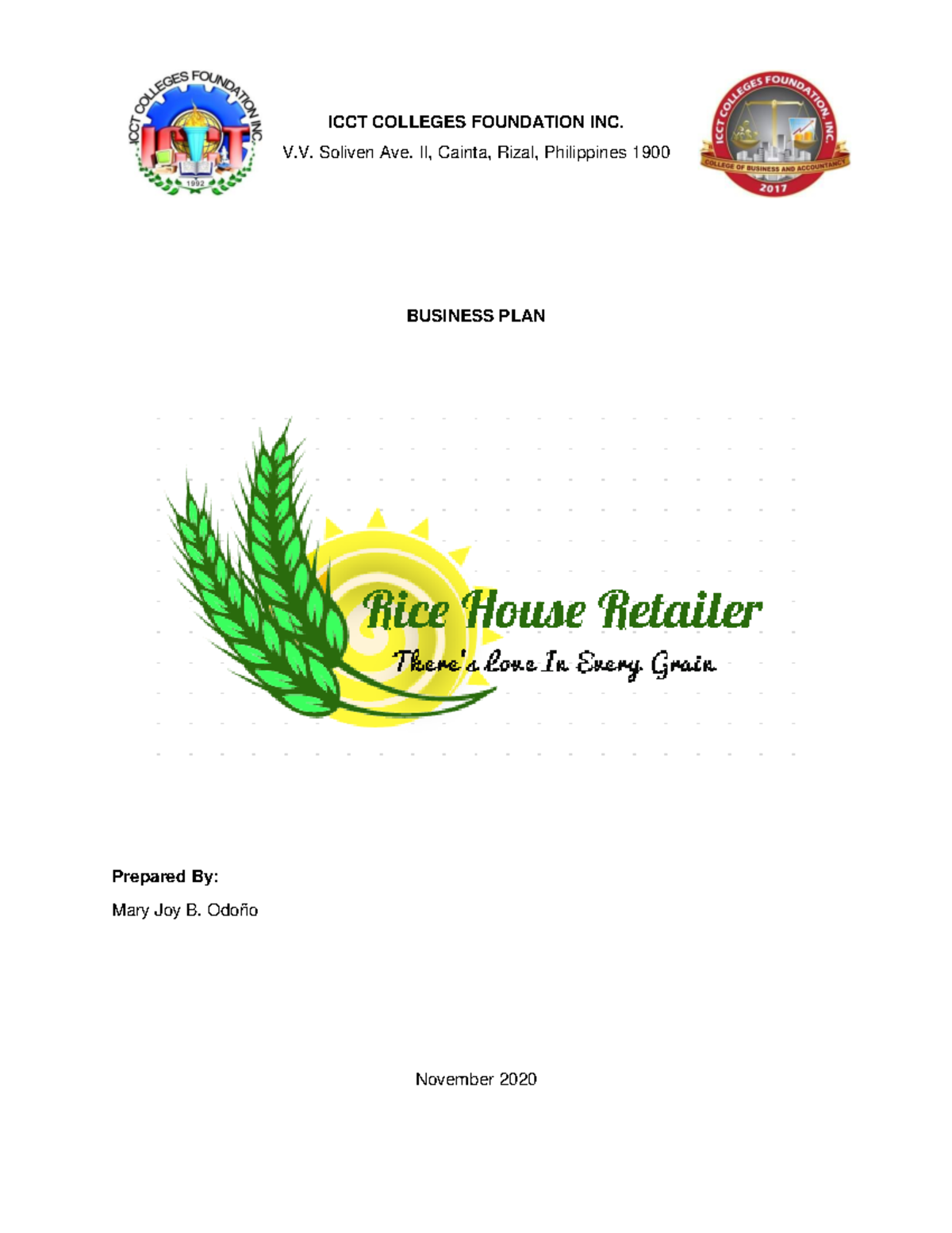 RICE House Retailer - ICCT COLLEGES FOUNDATION INC. V. Soliven Ave. II ...