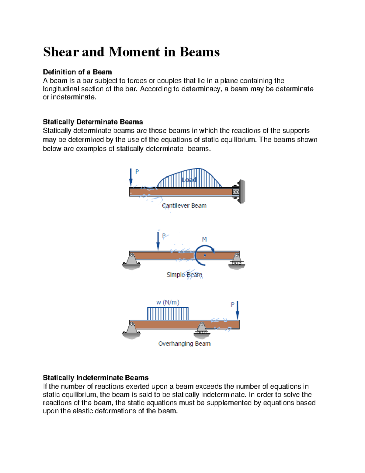 Shear and moment mechanics Shear and Moment in Beams Definition of