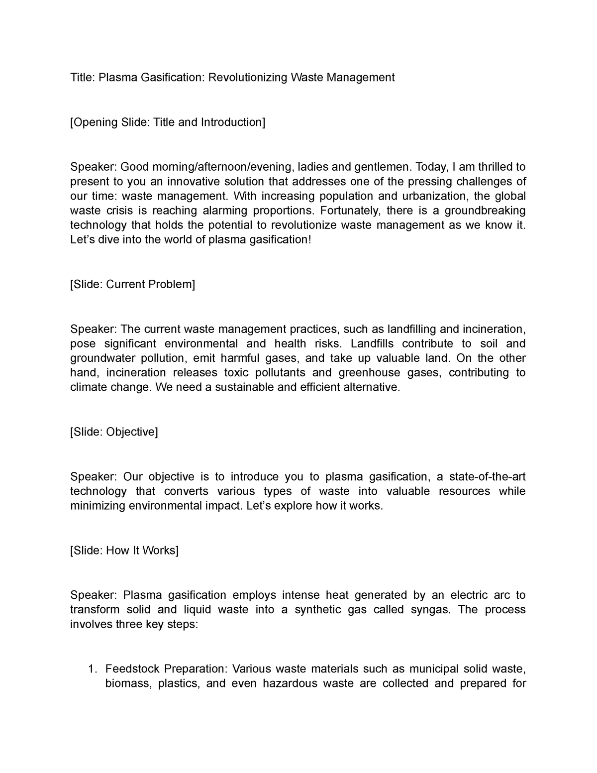 Script example - Title: Plasma Gasification: Revolutionizing Waste ...