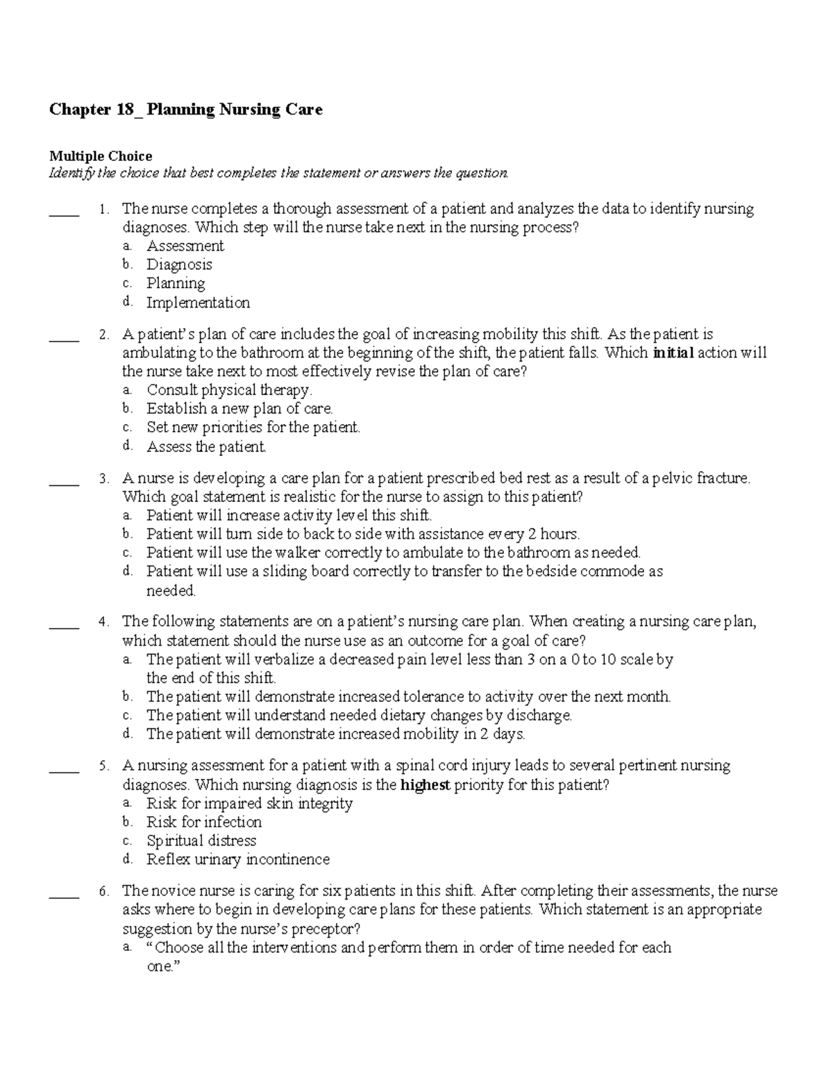 Chapter 18 Planning Nursing Care Chapter 18_ Planning Nursing Care